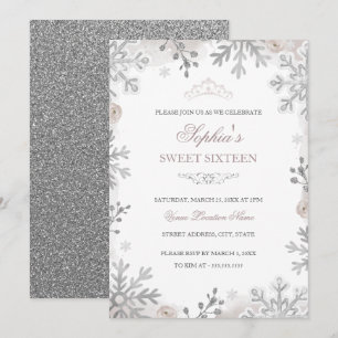 Convites Silver Blush Winter Wonderland Sweet 16º aniversár