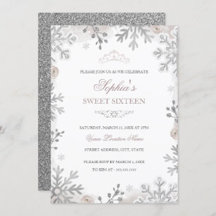 Convites Silver Blush Winter Wonderland Sweet 16º aniversár