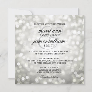 Convites Silver Bokeh Luzes Elegantes Casamento