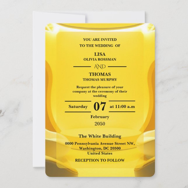 Convites Silver Butter Yellow Modern Wedding (Frente)
