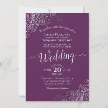 Silver Calligraphy Elegant Plum Purple Wedding