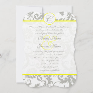 Convites Silver Cloud Gray Damask Yellow Wedding Invitation