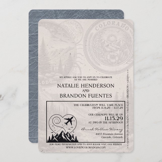 Convites Silver Colorado Passport Wedding (Frente/Verso)