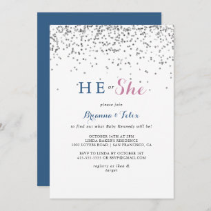 Convites Silver Confetti Ele ou Ela Revelam o Gênero