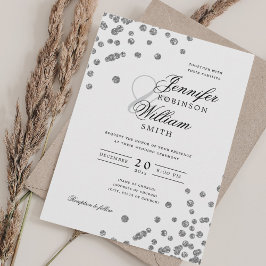 Convites Silver Confetti QR RSVP de Casamento de Script Ele