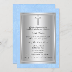 Convites Silver Cross Blue Baptism Christening