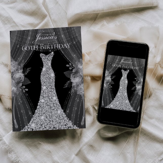 Convites Silver Curtain Vestir Mulheres 60ª Festa de aniver (Criador carregado)