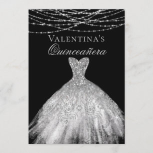 Convites Silver Diamond Sparkle Dress Quinceanera
