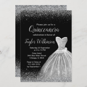 Convites Silver Dress Faux Glitter Quinceanera