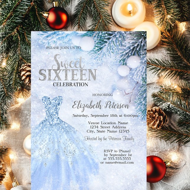 Convites Silver Dress Winter Wonderland Sweet 16 Party (Criador carregado)
