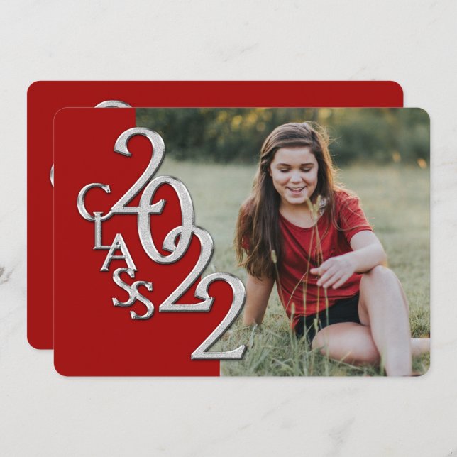 Convites Silver e Red Graduation 2022 com Foto (Frente/Verso)