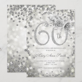 Convites Silver Floral 60ª Luzes de Vidro de Aniversário