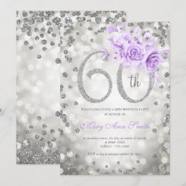 Convites Silver Floral 60º Aniversário Glam Luzes Roxas