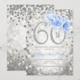 Convites Silver Floral 60º Aniversário Luzes Azuis