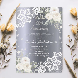 Convites Silver florals 60.º aniversário de casamento luxo
