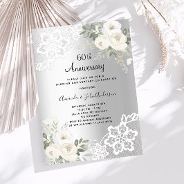 Convites Silver florals luxuoso 60º aniversário de casament