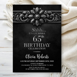 Convites Silver Flower Black Surprise 65th Birthday Party