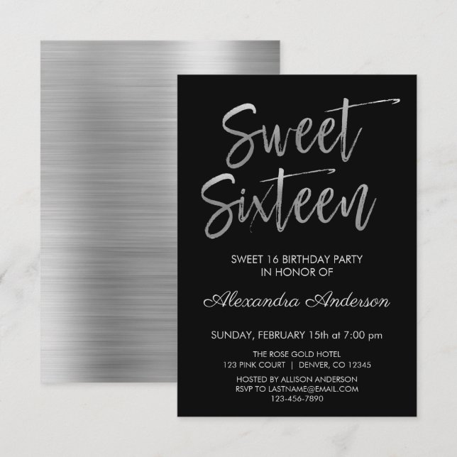Convites Silver Foil e Sweet Negro Sesseis Aniversário (Frente/Verso)