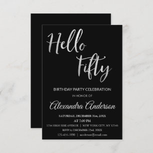 Convites Silver Foil Hello 50 Fiftieth Festa de aniversário