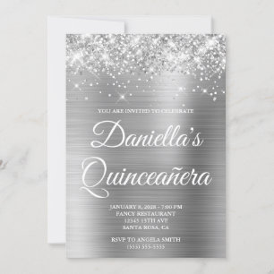Convites Silver Foil Quinceañera com brilho