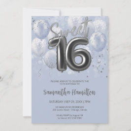 Convites Silver Foil Sweet 16 Balões de Aniversário Dusty B