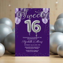 Silver Foil Sweet 16 Balões de Aniversário Roxo