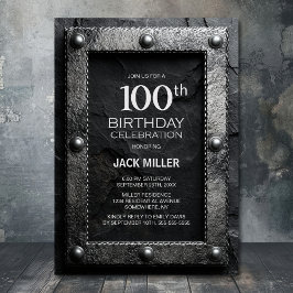 Convites Silver Frame Black Slate 100th Birthday Party
