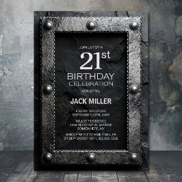 Convites Silver Frame Black Slate 21st Birthday Party