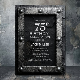 Convites Silver Frame Black Slate 75th Birthday Party