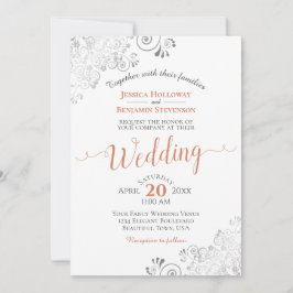 Convites Silver Frills Elegante Terracotta em Casamento Bra