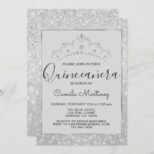 Convites Silver Girly Glitter Sparkle Quinceanera
