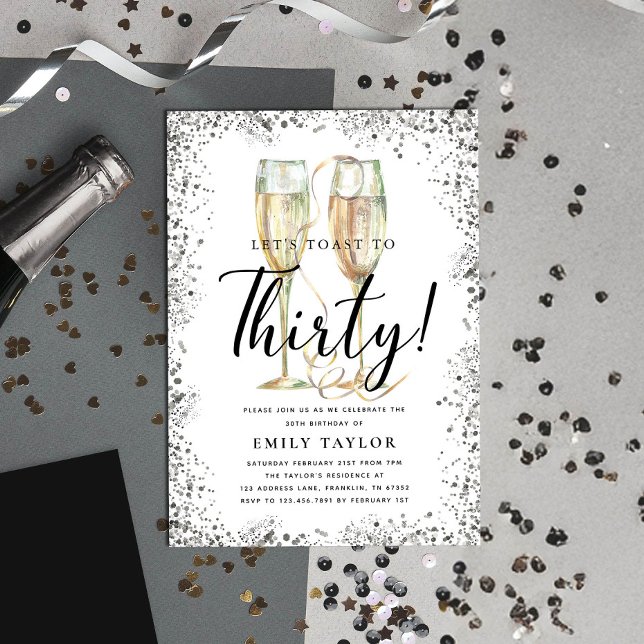 Convites Silver Glitter 30th Birthday Party (Criador carregado)