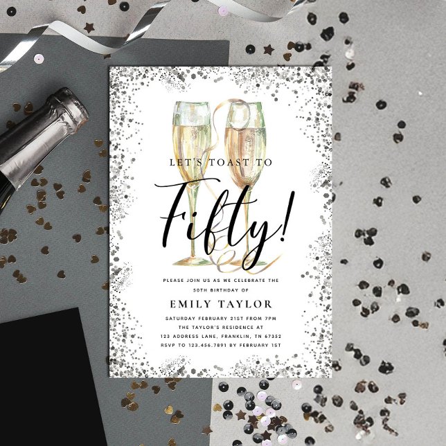 Convites Silver Glitter 50th Birthday Party (Criador carregado)