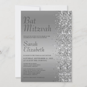 Convites Silver Glitter Bat Mitzvah