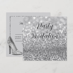 Convites Silver Glitter Bokeh e Stilettos Aniversário