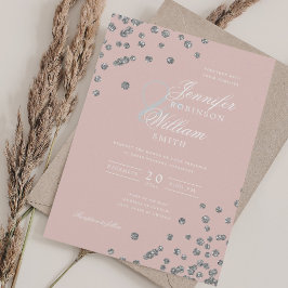 Convites Silver Glitter Confetti Blush De Casamento Elegant