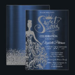 Convites Silver Glitter Dress,Diamonds Navy Blue Sweet 16<br><div class="desc">Silver glitter tiara,  dress,  and diamonds  Sweet 16 birthday party invitation.</div>