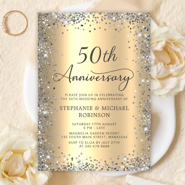Convites Silver Glitter e Dourado 50º Aniversário de Casame (Criador carregado)