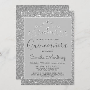 Convites Silver Glitter e Sparkle Quinceanera