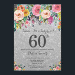 Convites Silver Glitter Floral Surpresa 60º Aniversário<br><div class="desc">Silver Glitter Floral Surpresa 60º Aniversário de Mulheres. Flor Floral de Aquarela. Fundo da Glitter de Prata. Rosa, Amarelo, Laranja, Flor Roxo. Aniversário Adulto. 13 15 16º 18º 20 21rua 30 40º 50º 60º 80 de 70 100º, qualquer idade. Para mais personalização, clique no botão "Personalizar" e use nossa ferramenta...</div>