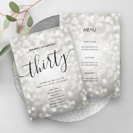 Convites Silver Glitter Lights 30 Birthday Menu Program