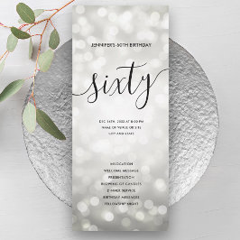 Convites Silver Glitter Luzes 60º Programas de Aniversário