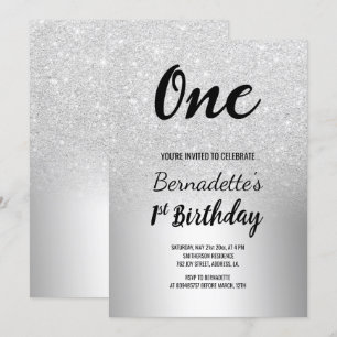 Convites Silver glitter ombre metálico primeiro Aniversário