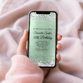 Convites Silver Glitter Pale Mint Foil 50º Aniversário