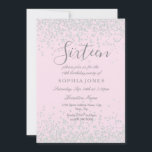 Convites Silver Glitter Rosa Doce 16 16º Aniversário Convit<br><div class="desc">Silver Glitter Rosa Doce 16 16º Aniversário Convite</div>