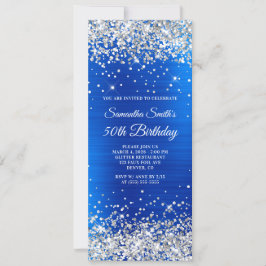 Convites Silver Glitter Royal Blue Foil 50º Aniversário