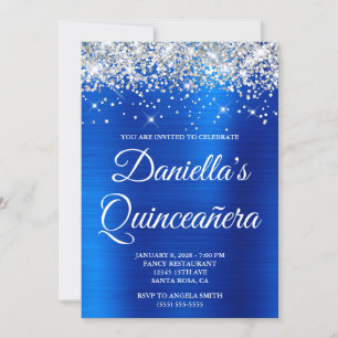 Convites Silver Glitter Royal Blue Foil Quinceañera