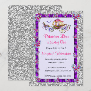 Convites Silver Glitter Royal Princess Birthday