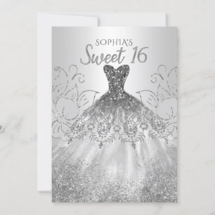 Convites Silver Glitter Sparkle Dress 16 anos