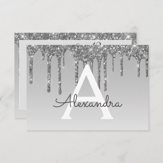 Convites Silver Glitter Sweet 16 Salve a data (Frente/Verso)